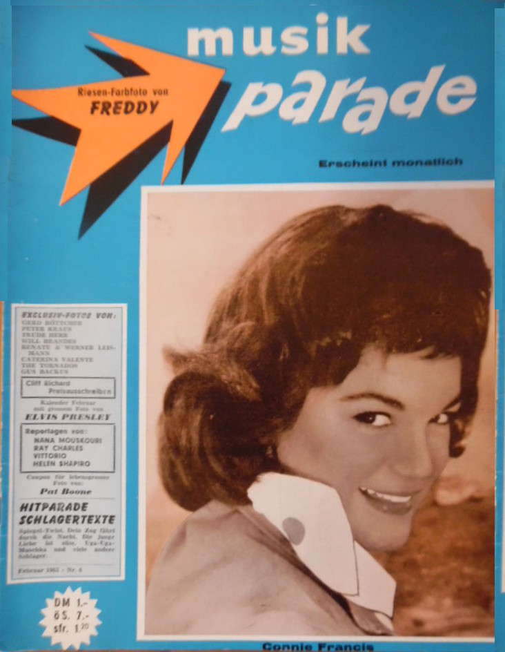 February 1963: Posters: Freddy Quinn, Caterina Valente + Elvis (Kalenderblatt. Articles:  Helen, Connie Francis, Gerd Bttcher, Nana Mouskouri, Ray Charles, Cliff Richard.