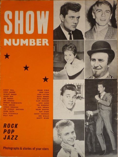 Full page pin-ups of Frank Ifield, Chubby Checker, Helen Shapiro, Eden Kane, Elvis. Double page spreads on Cliff and the Shadows (4 pics, text), the Kings of (trad) Jazz (4 pics, text), a feature page on Adam Faith (2 pics, text), and roughly quarter page photos of Pat Boone, Billy Fury, Marty Wilde, Matt Monro, Joe Brown, Jess Conrad, Sarah Vaughan, Shirley Bassey and Lonnie Donegan.